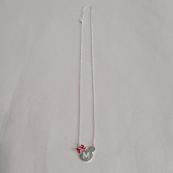 Disney Silver-Tone Clear Rhinestone Letter M Necklace Minnie Mouse Bow Pendent - Picture 15 of 15